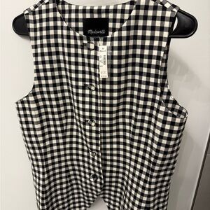 Madewell Black and White Gingham Button-Front Sleeveless Top